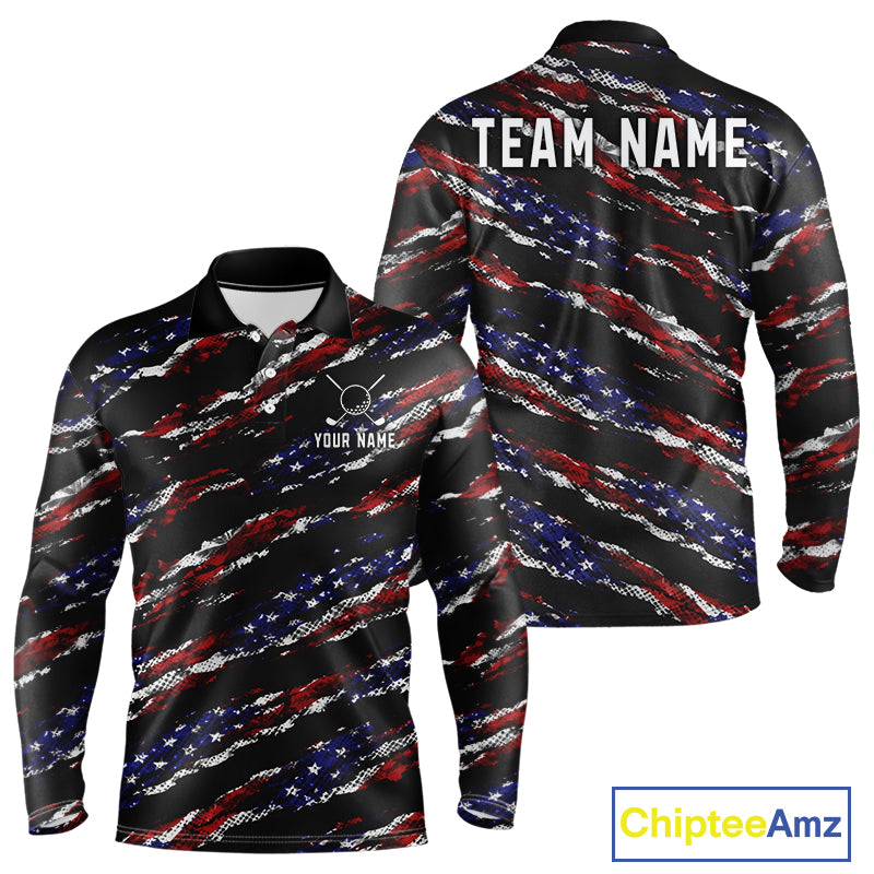 Black American Flag pattern Golf Polo shirts for men custom mens patriotic golf shirts, golfer gifts NQS11553