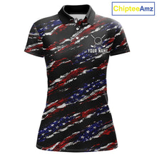Load image into Gallery viewer, Black American Flag pattern Golf Polo shirts for Women custom ladies patriotic golf shirts NQS11553