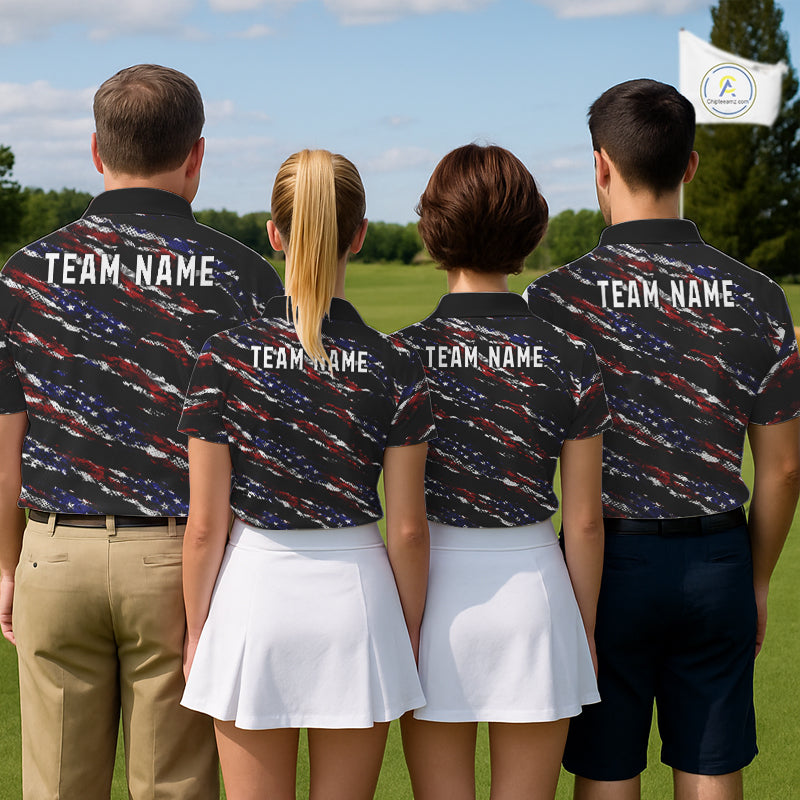Black American Flag pattern Golf Polo shirts for men custom mens patriotic golf shirts, golfer gifts NQS11553