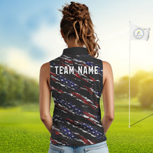 Load image into Gallery viewer, Black American Flag pattern Sleeveless Golf Polo shirts for Women custom ladies patriotic golf shirts NQS11553