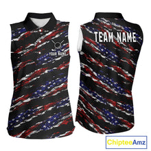 Load image into Gallery viewer, Black American Flag pattern Sleeveless Golf Polo shirts for Women custom ladies patriotic golf shirts NQS11553