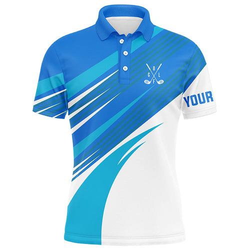 Blue and white Mens golf polo shirts custom golf tops for mens, personalized golf gifts NQS7546
