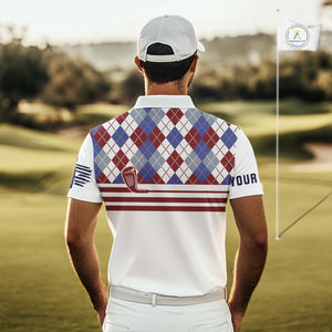 Red, White and Blue argyle pattern golf clubs Mens Golf polo shirts Custom golf attire for men NQS10030