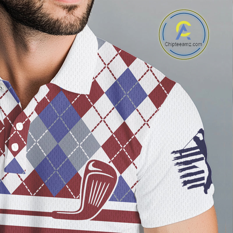 Red, White and Blue argyle pattern golf clubs Mens Golf polo shirts Custom golf attire for men NQS10030