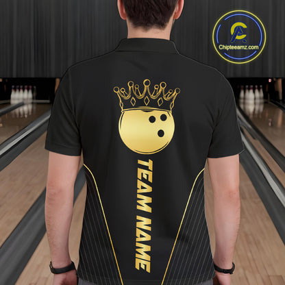 Blue and Gold Bowling ball Polo, Quarter Zip Shirts for Men Custom Bowling Outfit Team bowlers jersey NQS10032