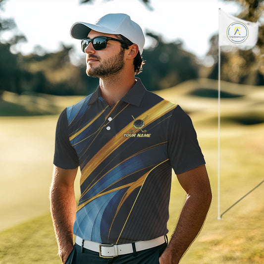 Blue and Gold Mens Golf polo shirts Custom Golf Outfit For Mens Team Golf shirts | Black NQS10033