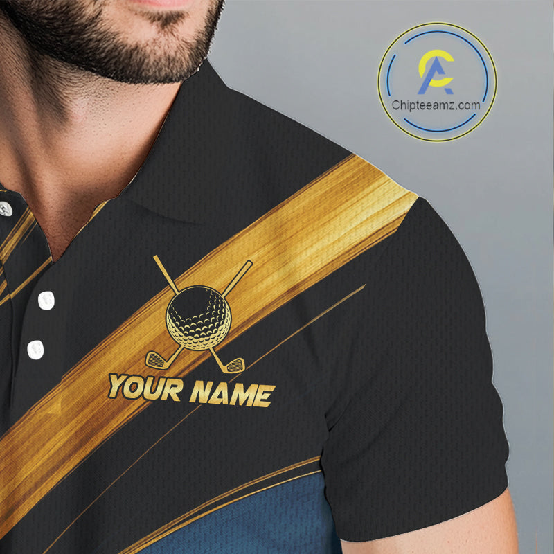 Blue and Gold Mens Golf polo shirts Custom Golf Outfit For Mens Team Golf shirts | Black NQS10033