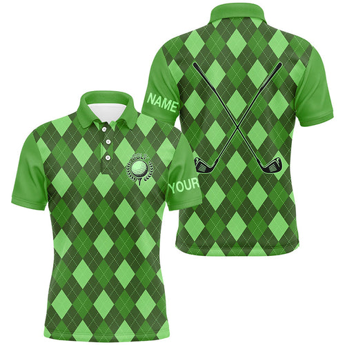 Green argyle Mens golf polo shirts custom name golf outfit men, personalized golf gifts NQS8133