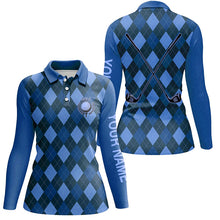 Load image into Gallery viewer, Blue argyle golf clubs Womens golf polo shirts custom name golf outfit women, personalized golf gifts NQS8134