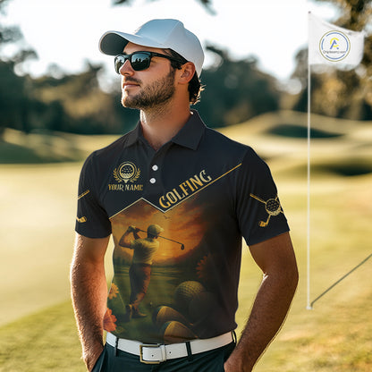 Black & Gold Golf polo shirt for men Custom  Mens golf tops, gift for golfers NQS10339