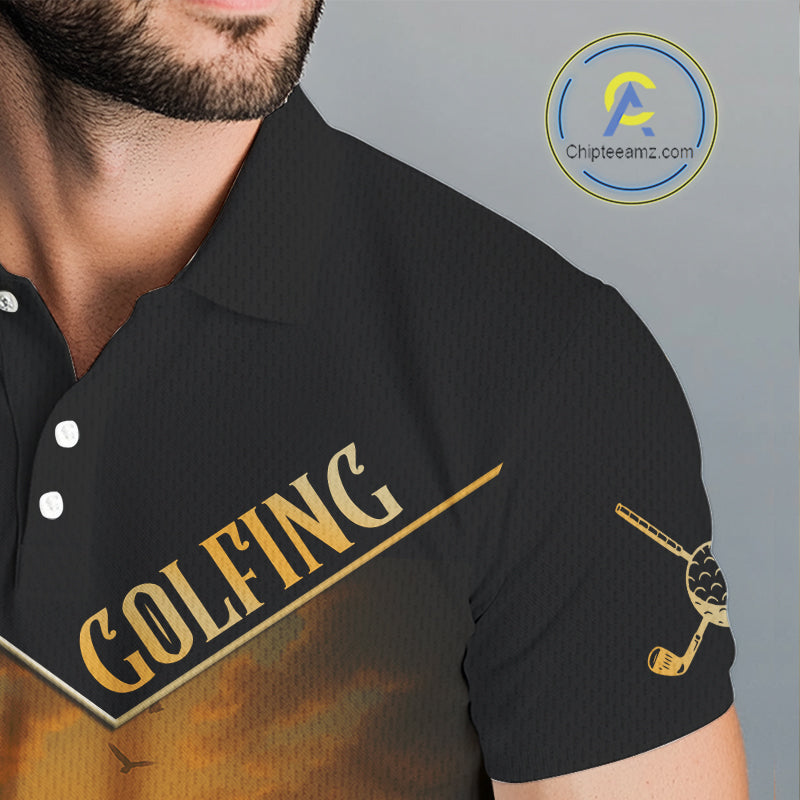 Black & Gold Golf polo shirt for men Custom  Mens golf tops, gift for golfers NQS10339