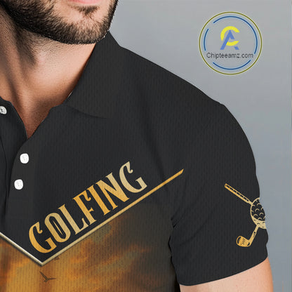 Black & Gold Golf polo shirt for men Custom  Mens golf tops, gift for golfers NQS10339
