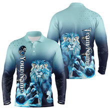Load image into Gallery viewer, Blue Lightning Lion Bowling Polo, Quarter Zip Shirts for Men Custom Lion Bowling Team jerseys NQS9292