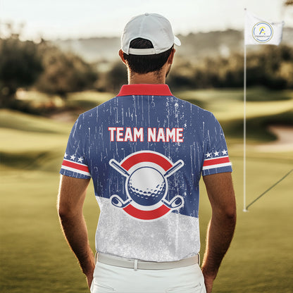 Red, White and Blue Grunge Mens Golf Polo Shirts Custom Patriotic Team Golf Outfit For Men NQS11344