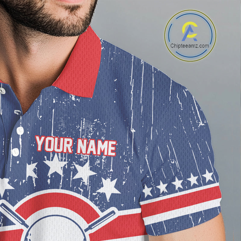 Red, White and Blue Grunge Mens Golf Polo Shirts Custom Patriotic Team Golf Outfit For Men NQS11344