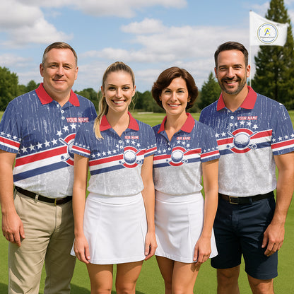 Red, White and Blue Grunge Mens Golf Polo Shirts Custom Patriotic Team Golf Outfit For Men NQS11344