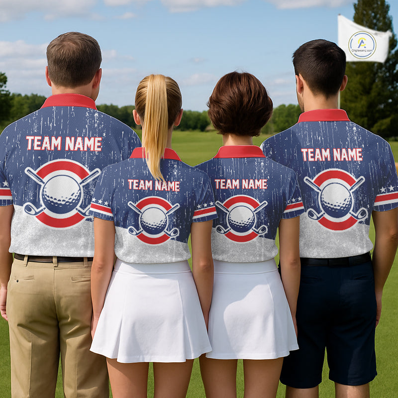 Red, White and Blue Grunge Mens Golf Polo Shirts Custom Patriotic Team Golf Outfit For Men NQS11344