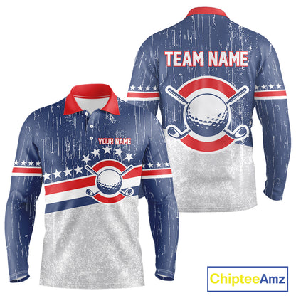 Red, White and Blue Grunge Mens Golf Polo Shirts Custom Patriotic Team Golf Outfit For Men NQS11344