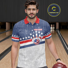 Load image into Gallery viewer, Red, White and Blue Grunge American Flag Bowling Shirts For Men Custom Patriotic Team Bowling jersey NQS11345
