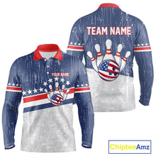 Load image into Gallery viewer, Red, White and Blue Grunge American Flag Bowling Shirts For Men Custom Patriotic Team Bowling jersey NQS11345
