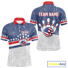 Load image into Gallery viewer, Red, White and Blue Grunge American Flag Bowling Shirts For Men Custom Patriotic Team Bowling jersey NQS11345