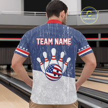 Load image into Gallery viewer, Red, White and Blue Grunge American Flag Bowling Shirts For Men Custom Patriotic Team Bowling jersey NQS11345