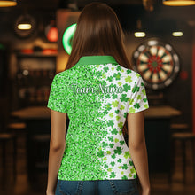 Load image into Gallery viewer, Green glitter shamrock clover Darts Shirts For Women custom St Patrick day Dart Team Jersey NQS9464