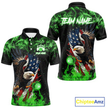Load image into Gallery viewer, Green Flame American Flag Eagle bowling shirts for Men Custom Bowling Team Jersey, gift for Bowler NQS11555