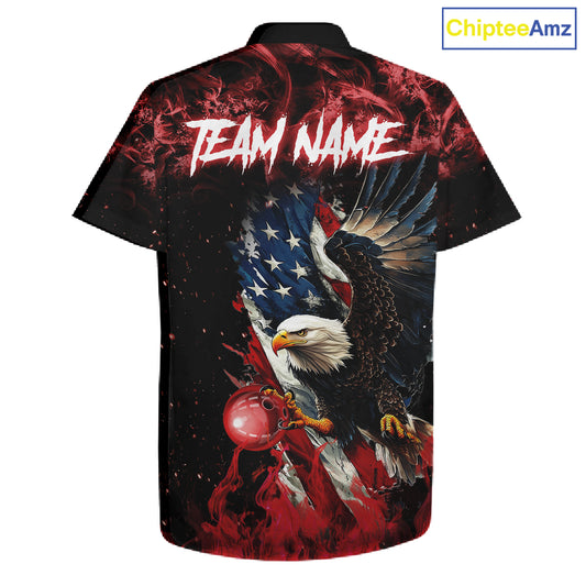 Red Flame American Flag Eagle Bowling Hawaiian shirt Custom Bowling Team button-up shirts NQS11556