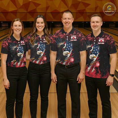 Red Flame American Flag Eagle bowling shirts for Women Custom Bowling Team Jersey, gift for Bowler NQS11556