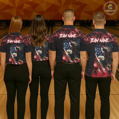 Red Flame American Flag Eagle bowling shirts for Women Custom Bowling Team Jersey, gift for Bowler NQS11556