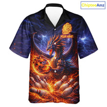 Load image into Gallery viewer, Orange and Purple Lightning Thunder Dragon Bowling Button-up Shirt Custom Dragon Team Bowling Jersey NQS11680