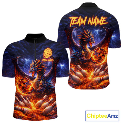 Orange and Purple Lightning Thunder Dragon Bowling Shirts for Men Custom Dragon Team Bowling Jersey NQS11680