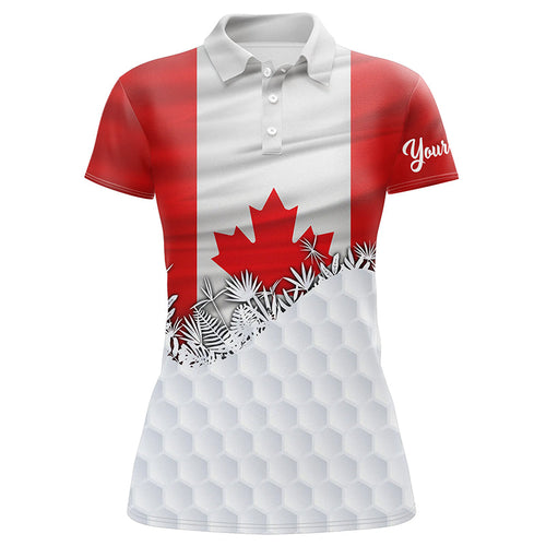 Womens golf polo shirts custom Canadian Flag white golf ball skin patriotic golf attire for ladies NQS7946