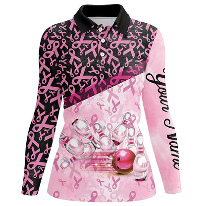 Pink and black ribbon pattern Bowling Shirt For Women Custom Breast Cancer Awareness bowling jerseys NQS7949