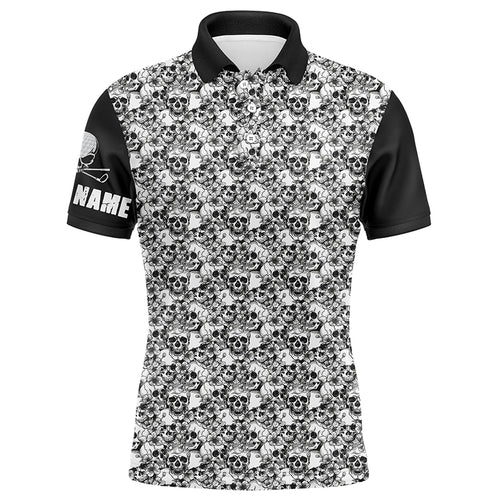 Black and white Mens golf polo shirts custom name skull pattern men's golf outfit NQS6030