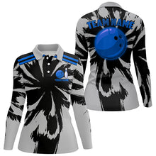 Load image into Gallery viewer, Black and Gray bowling Polo, Quarter Zip Shirt for Women Custom Blue bowling ball Team Bowling jerseys NQS8144