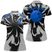 Load image into Gallery viewer, Black and Gray bowling Polo, Quarter Zip Shirt for Women Custom Blue bowling ball Team Bowling jerseys NQS8144