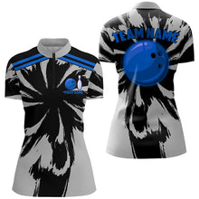 Load image into Gallery viewer, Black and Gray bowling Polo, Quarter Zip Shirt for Women Custom Blue bowling ball Team Bowling jerseys NQS8144