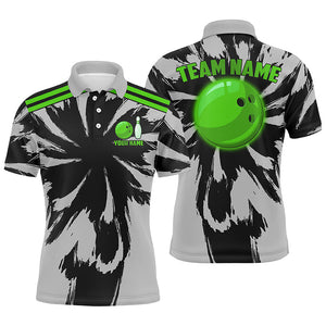 Black and Gray bowling Polo, Quarter Zip Shirt for Men Custom Green bowling ball Team Bowling jerseys NQS8145