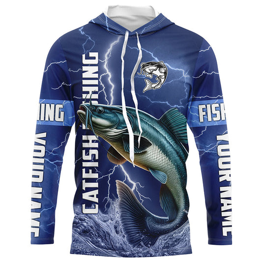 Catfish Fishing blue lightning jerseys custom performance Long Sleeve tournament fishing shirts NQS8149