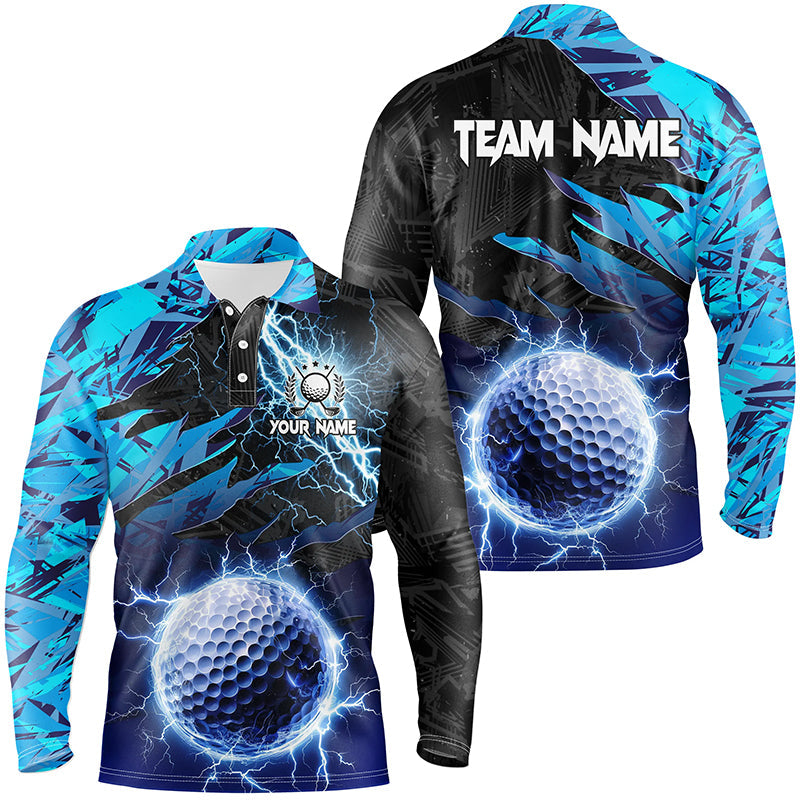 Blue Camo lightning thunder Golf ball custom Mens golf polo shirts, personalized golf apparel for men NQS8153