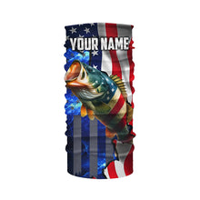 Load image into Gallery viewer, Bass Fishing American Flag patriotic UV protection Custom name long sleeves shirt NQS926