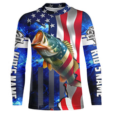 Load image into Gallery viewer, Bass Fishing American Flag patriotic UV protection Custom name long sleeves shirt NQS926