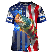 Load image into Gallery viewer, Bass Fishing American Flag patriotic UV protection Custom name long sleeves shirt NQS926