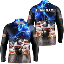 Load image into Gallery viewer, Blue Lightning thunder storm American Flag Bowling Shirts For Men Custom Bowling Team League Jerseys NQS8579