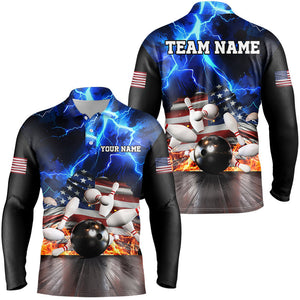 Blue Lightning thunder storm American Flag Bowling Shirts For Men Custom Bowling Team League Jerseys NQS8579