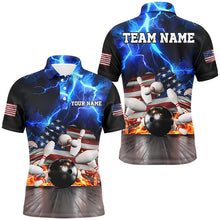 Load image into Gallery viewer, Blue Lightning thunder storm American Flag Bowling Shirts For Men Custom Bowling Team League Jerseys NQS8579