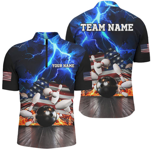 Blue Lightning thunder storm American Flag Bowling Shirts For Men Custom Bowling Team League Jerseys NQS8579