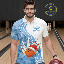 Load image into Gallery viewer, White and Blue Ice pattern Christmas Bowling shirts for men Custom Xmas Team bowling jerseys NQS10967